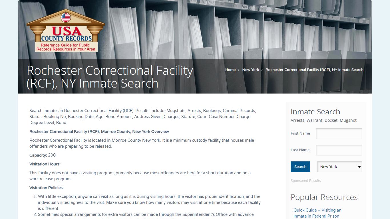 Rochester Correctional Facility (RCF), NY Inmate Search